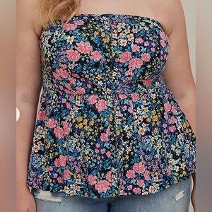 NWT TORRID Floral Strapless Top Pink Blue Size 5X (28)